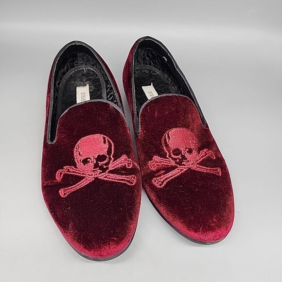 Steve Madden Men\'s Cranium Velvet Smoking Slippers Size 8.5 Pirates Skull Cross